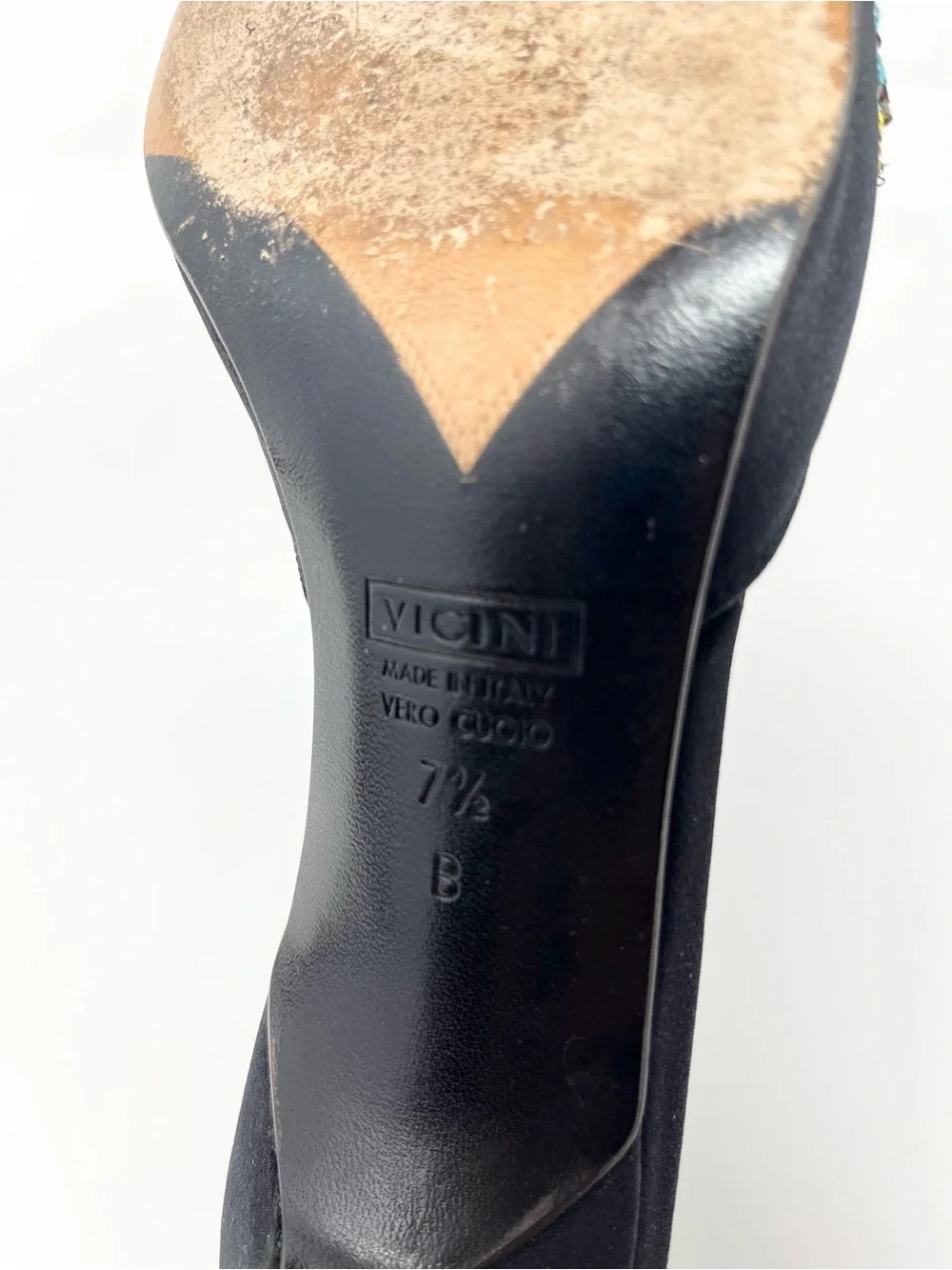 Vintage Giuseppe Zanotti Y2K Black Satin Beaded Flower Mules Kitten Heels 7.5 - Picture 7 of 10